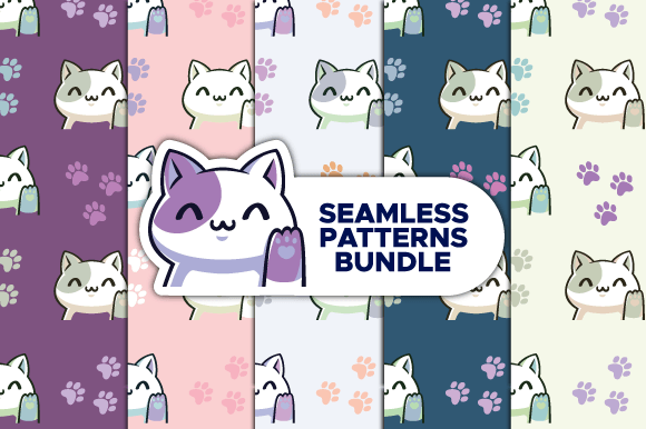Adorable Cat Seamless Patterns Bundle