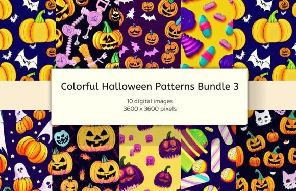 Colorful Halloween Patterns Bundle 3