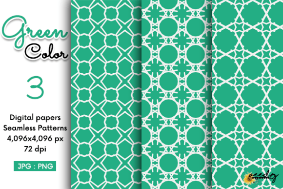 Green Color Seamless Patterns Set