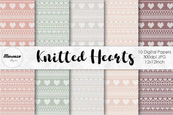 Knitted Heart Patterns - Digital Papers