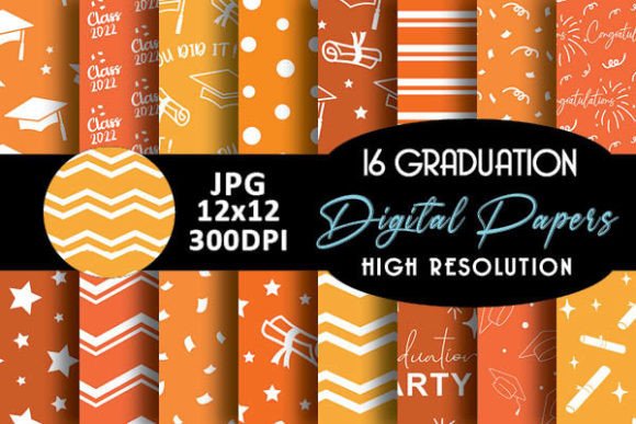 Orange Graduation Digital Paper Patterns