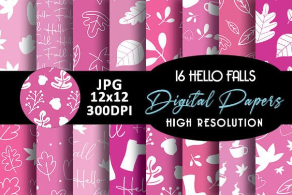 Pink Hello Fall Digital Papers Patterns