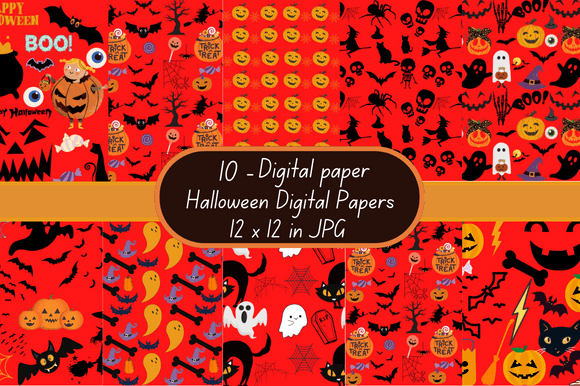Red Halloween Digital Papers Patterns